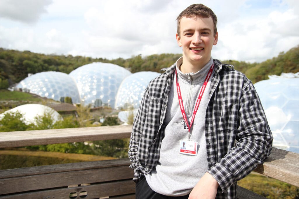 Tom stood in front of the domes at The Eden Project