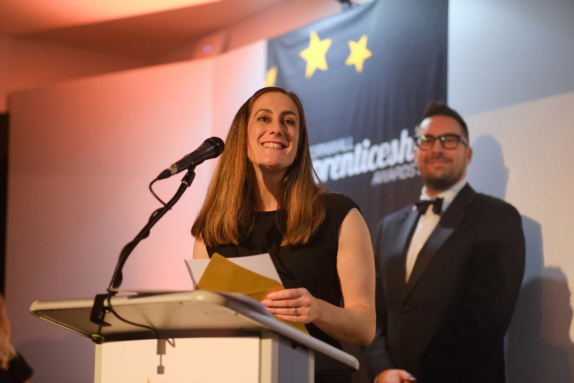 A sponsor opens the envelope and announces the category winner at the 2021 Cornwall Apprenticeship Awards.
