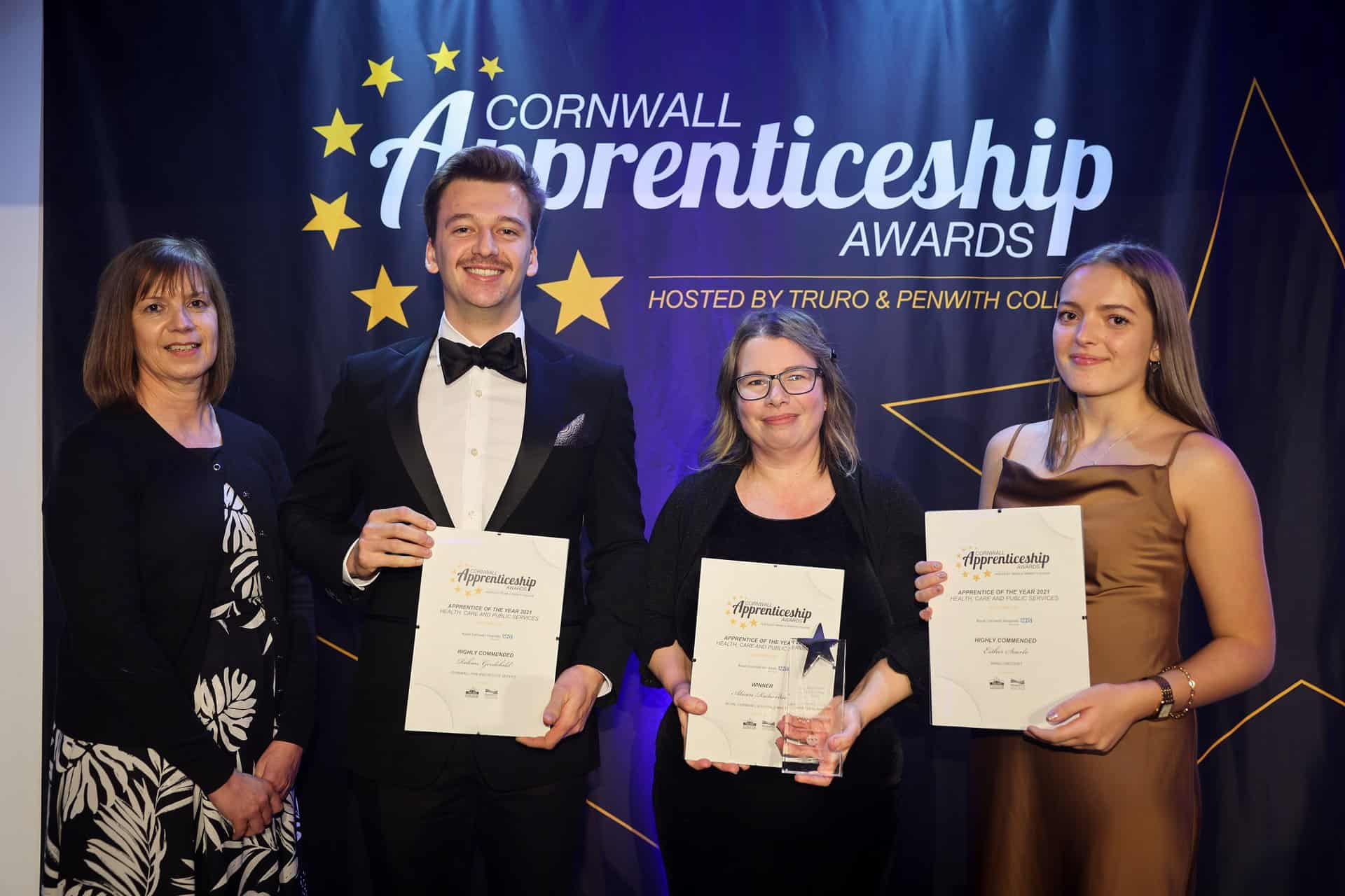 A group of nominees receive their awards at the 2021 Cornwall Apprenticeship Awards