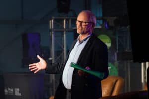 Robert Llewellyn on stage at Supercharged Cornwall
