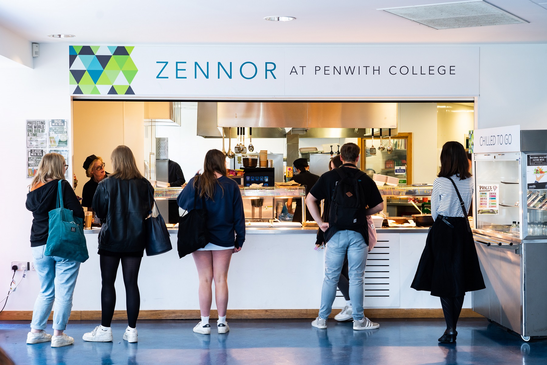 Penwith Campus 0020 Students line up at the zennor canteen at Penwith College.
