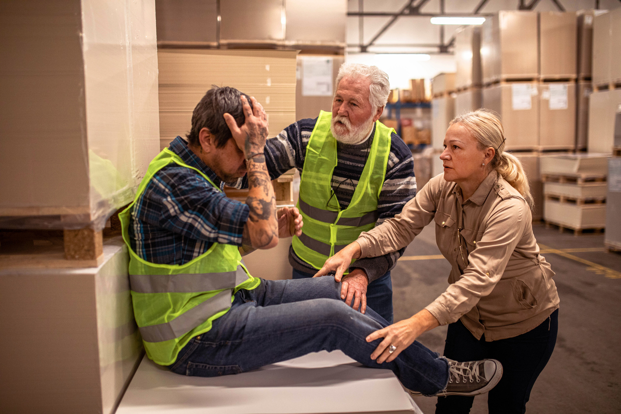 Warehouse worker after an accident in a warehouse