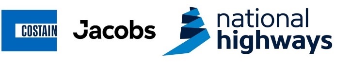 Costain, Jacobs and National Highways logos