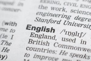 Dictionary definition of the word English. Close-up shot
