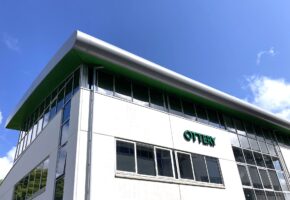 An image of a corner of the STEM and Health Skills Centre in Bodmin, Cornwall with blue sky and white clouds.