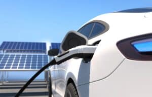Electric car power charging, Charging technology, Clean energy filling technology. 3D illustration