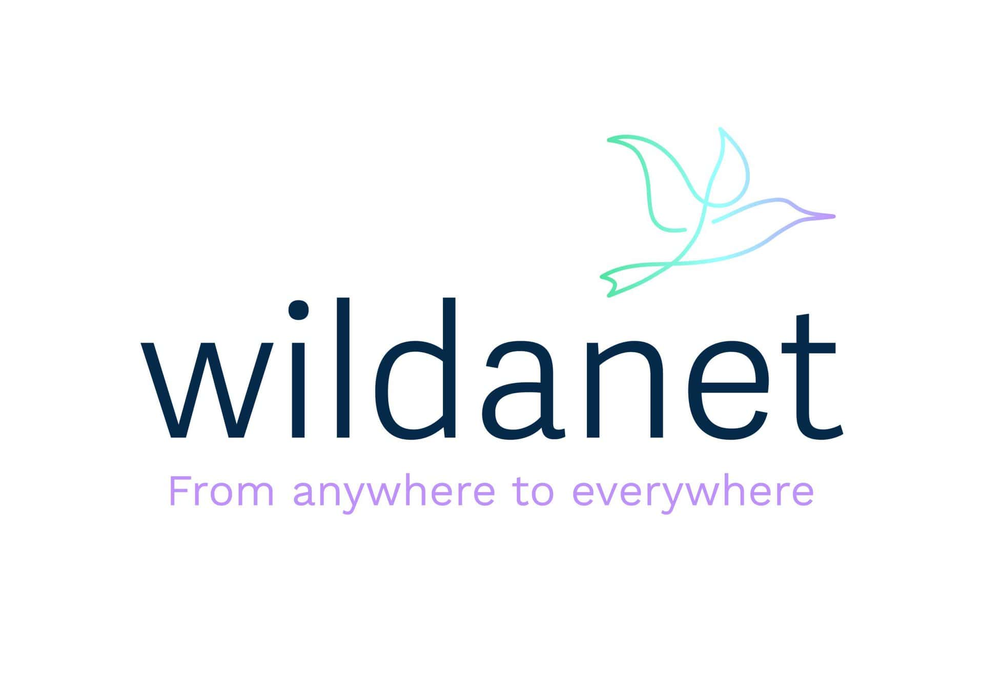 A logo for Wildanet. The logo reads 'Wildanet, from anywhere to everywhere'. There is an outline of a bird above the text.