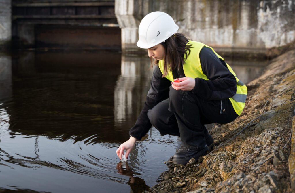 Full Shot Environmental Engineer Getting Water Sample (1)