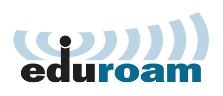 An image of the Eduroam logo. The logo is blue and black, says the word Eduroam and the d looks like a signal pole.