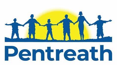 A logo of Pentreath. Above the word Pentreath there are silhouettes of people holding hands.
