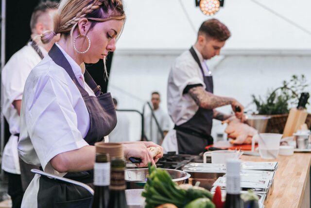 Chefs doing a cooking demonstration.