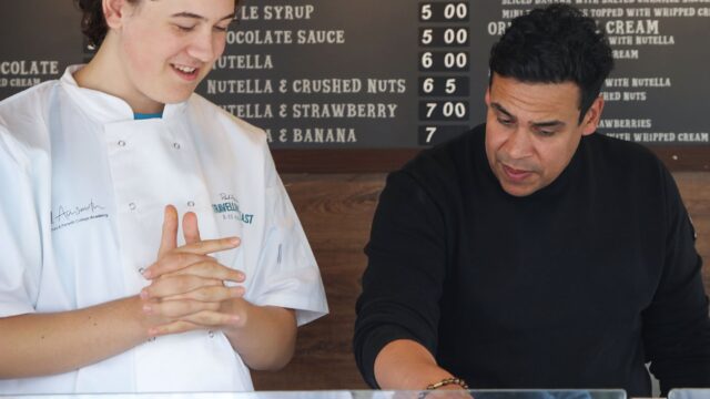 Paul Ainsworth with a student chef.