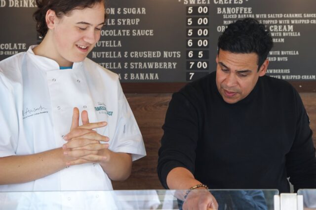 Paul Ainsworth with a student chef.