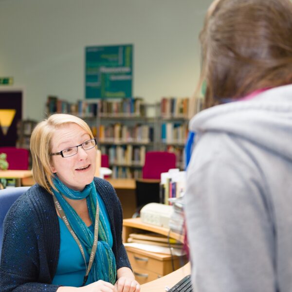 Sinead in the Learning Resource Centre in the Fal building.