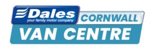 A logo for Dales. The text reads 'Dales Cornwall Van Centre, your family motor company'. The text and background is a mixture of white and blue.