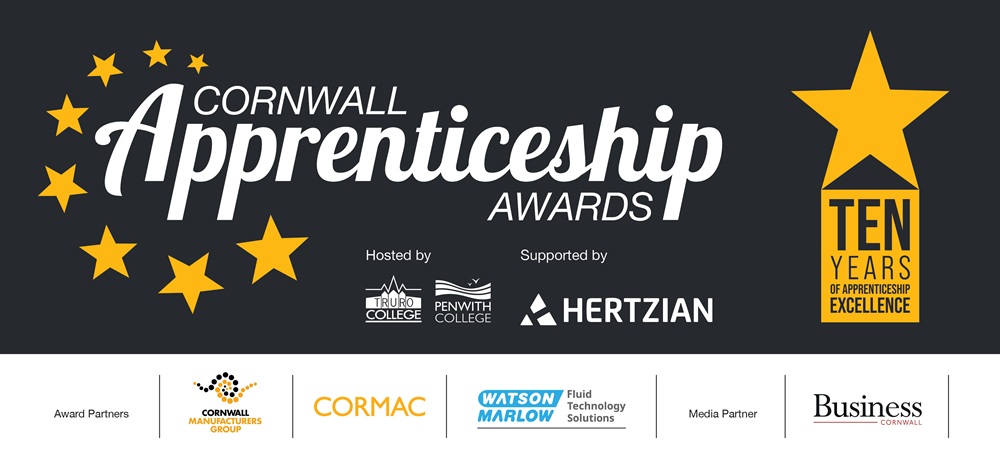 A graphic which shows the logos for the Cornwall Apprenticeship Awards and the award partners.