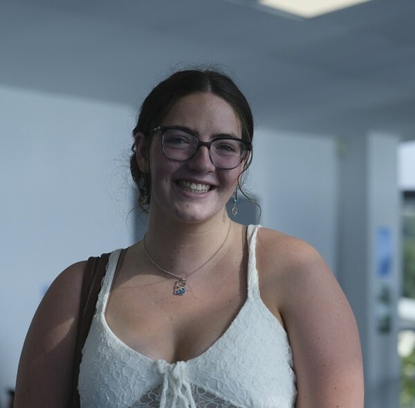 Hermione smiling at the camera on results day.