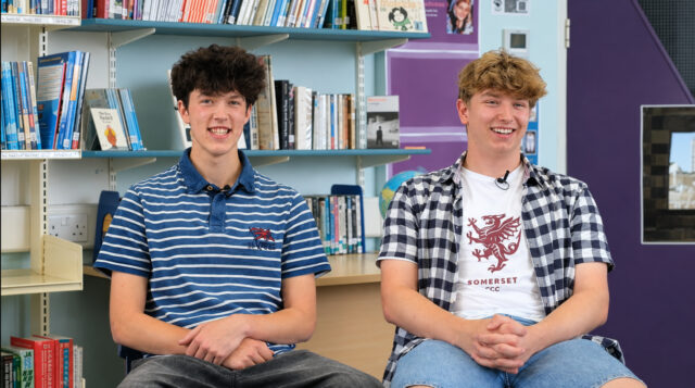 Ben and Austin, French and Spanish students at Truro and Penwith College, celebrating their language-learning journeys and university progression.